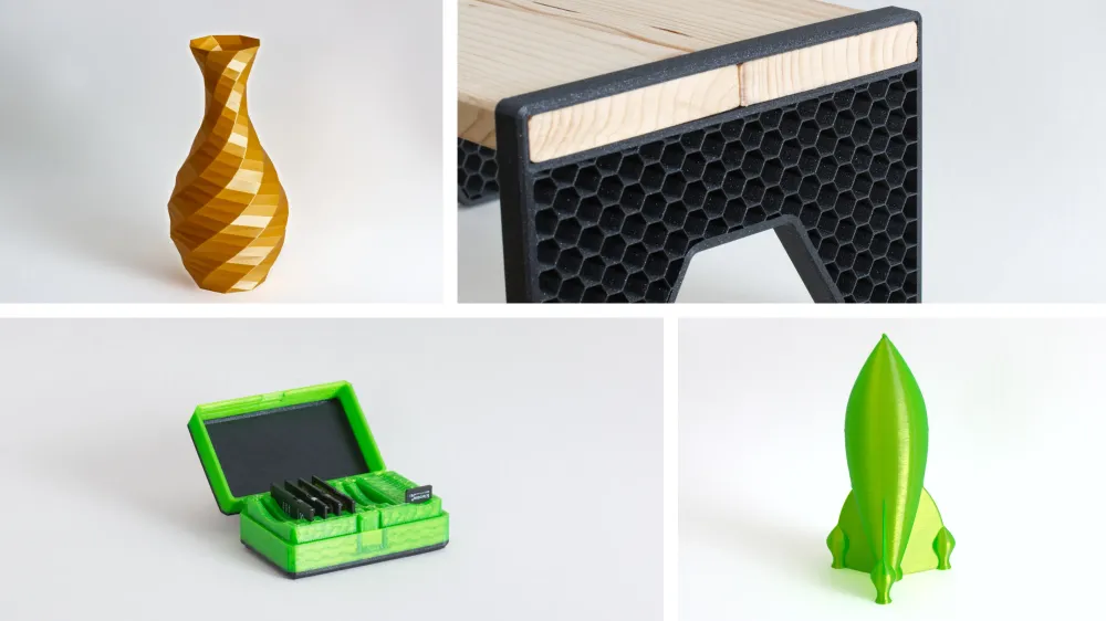 Collage aus 3D-gedruckten Gegenständen